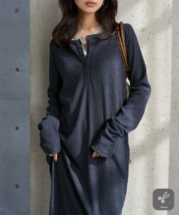 セルフカットできる ヘンリーネックワンピース [E3560]