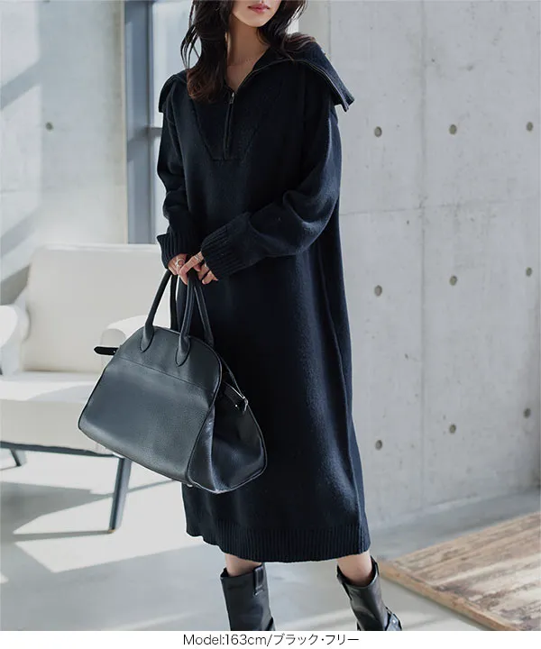 BUBBLES フロントジップニットワンピース BUBBLES フロントジップニットワンピース