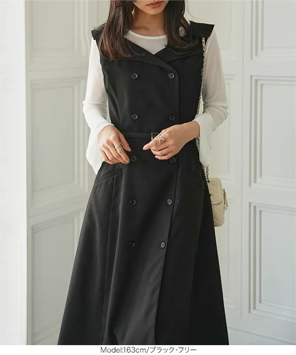 ウエストベルト付きジレワンピース [E3563] - レディースファッション