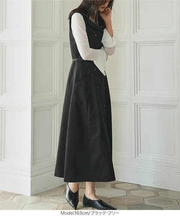 ウエストベルト付きジレワンピース [E3563] - レディースファッション