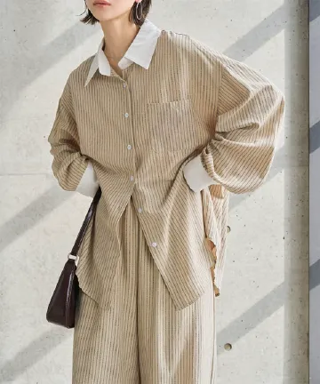 ストライプ柄シャツ×パンツセット [E3576]