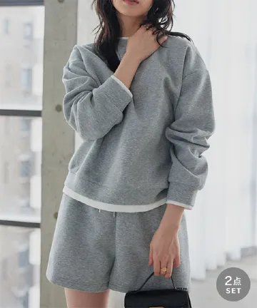 フェイクレイヤードトップス×ショーパンセット [E3578]