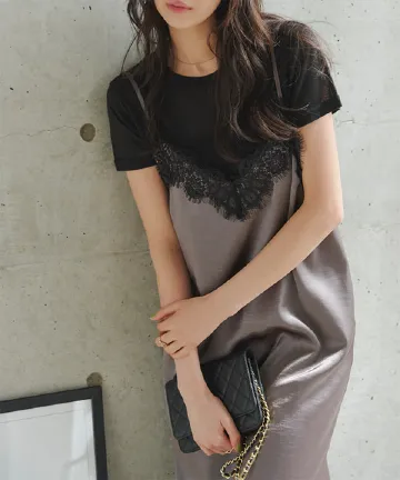 サテンレースキャミワンピース [E3580]4/19(日)12:00~販売予定！！