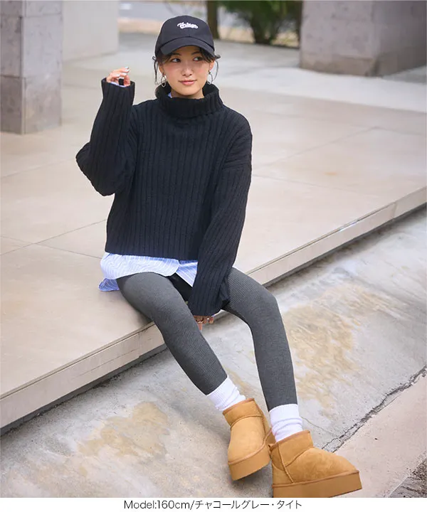 &HEAT ] 微起毛あったかリブカットレギンス[H565] - レディース