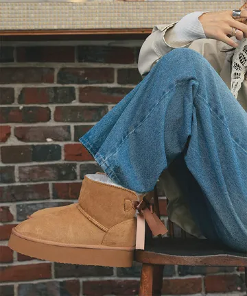 バックリボン厚底ムートンブーツ [H576]