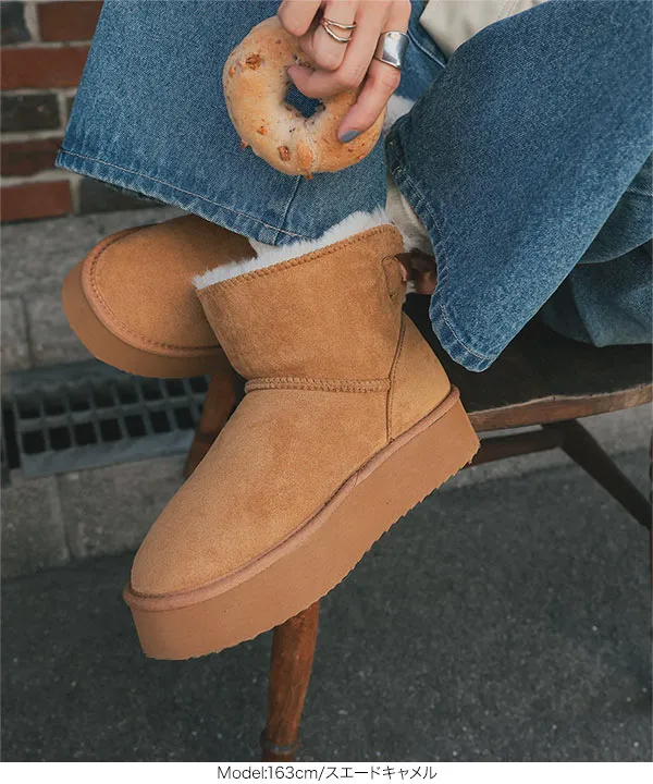 バックリボン厚底ムートンブーツ [H576] - レディースファッション通販