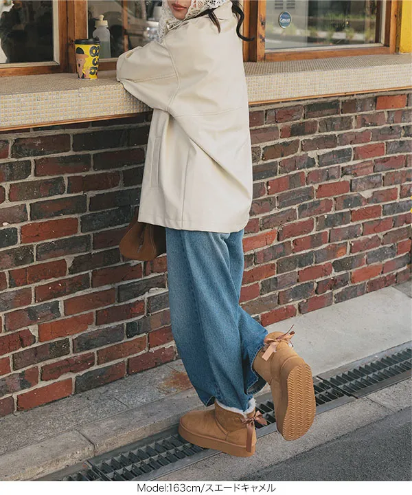 バックリボン厚底ムートンブーツ [H576] - レディースファッション通販