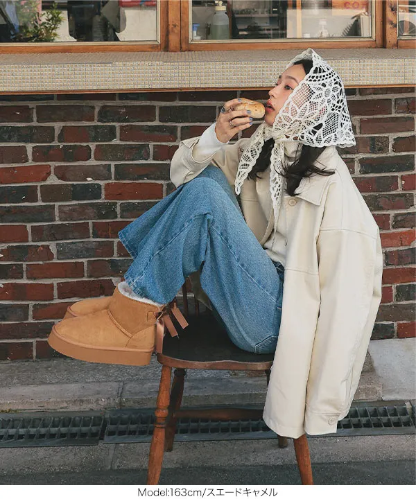 バックリボン厚底ムートンブーツ [H576] - レディースファッション通販