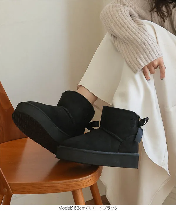 バックリボン厚底ムートンブーツ [H576] - レディースファッション通販