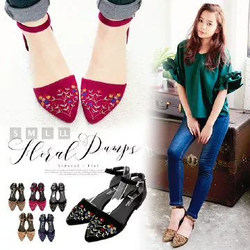 フラワー刺繍★サイドカットパンプス [I1368]