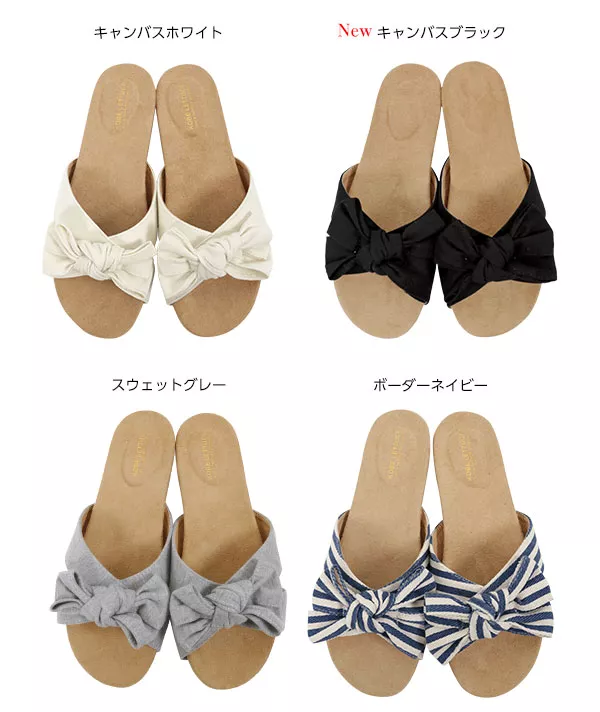 BIGリボンフラットソールサンダル [I1376]