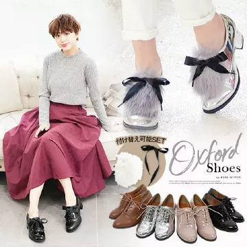 おしゃれなファー付き！5cmヒールオックスフォード [I1457