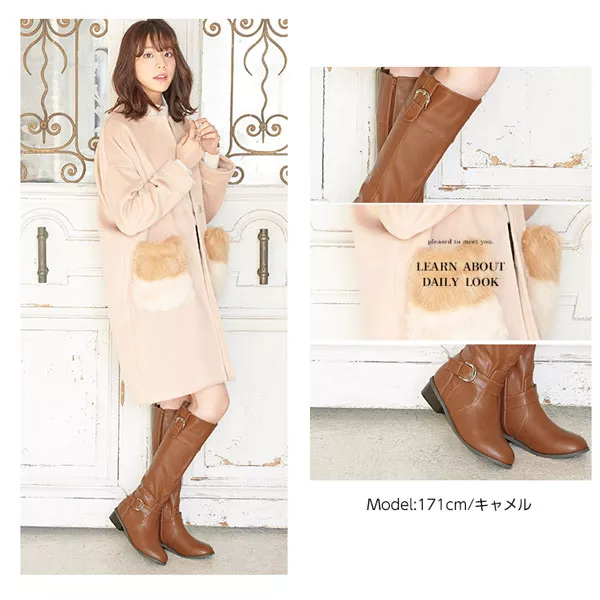 フラットソールニーハイジョッキーブーツ [I1459] - レディース