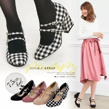 チャンキーヒールダブルストラップパンプス [I1484] - レディース