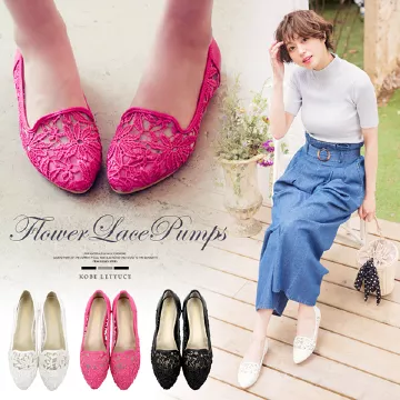 レースポインテッドトゥフラットパンプス [I1495]