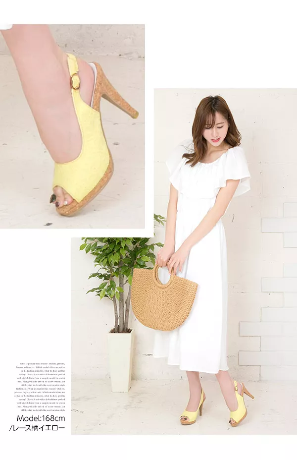 [キャンバス/レース/フラワー]6color☆コルクヒールバックレスパンプス [I1538]