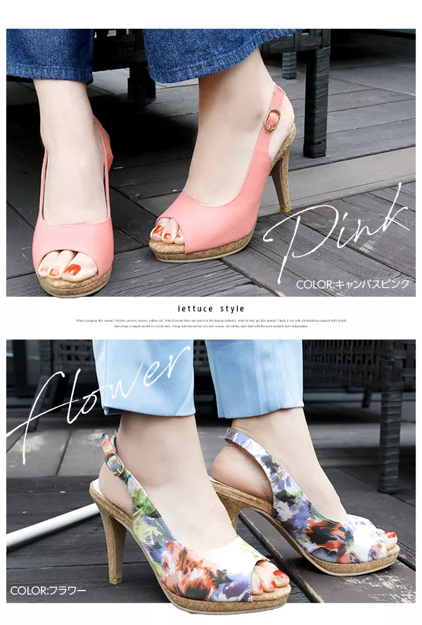 [キャンバス/レース/フラワー]6color☆コルクヒールバックレスパンプス [I1538]