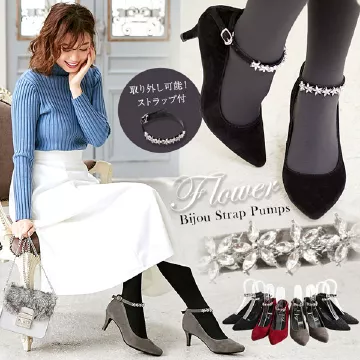 ビジューストラップパンプス [I1713]