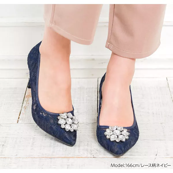 US11❣️ BEBLOSSOMCOLLECTIONレースビジュー付パンプスピンク