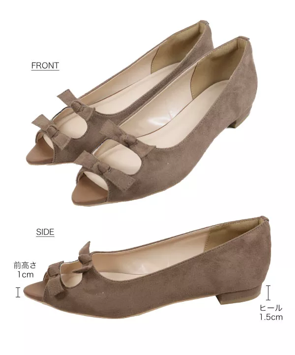 ダブルリボンオープントゥフラットパンプス [I1874