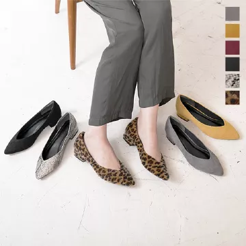 Vカットちびチャンキーヒールパンプス [I1944]