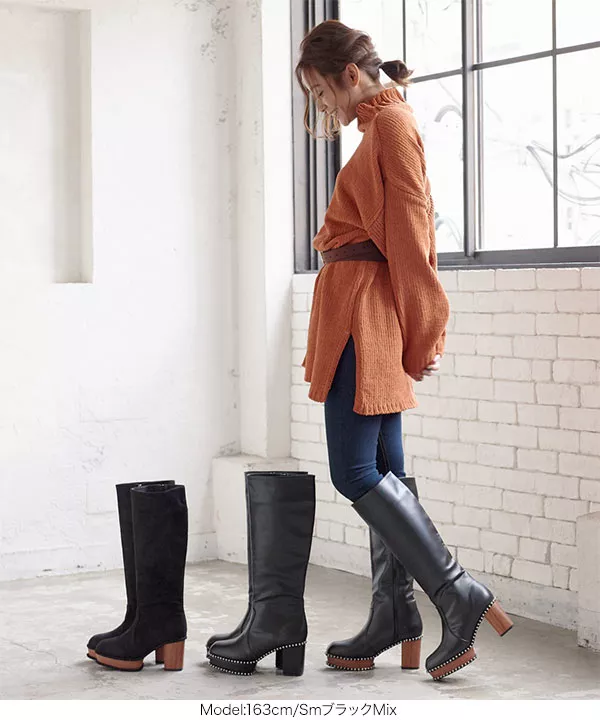 ステッチチャンキーロングブーツ[I1983] - レディース