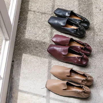 スクエアトゥギャザーフラットパンプス [I2186]