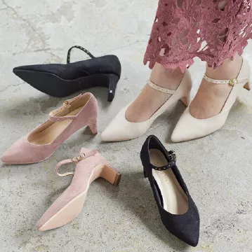 ラウンドスタッズストラップヒールパンプス [I2231]