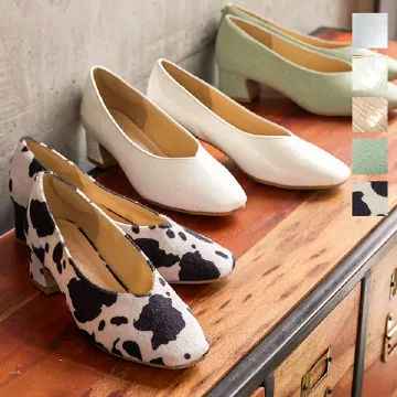 Vカットローヒールパンプス [I2254]