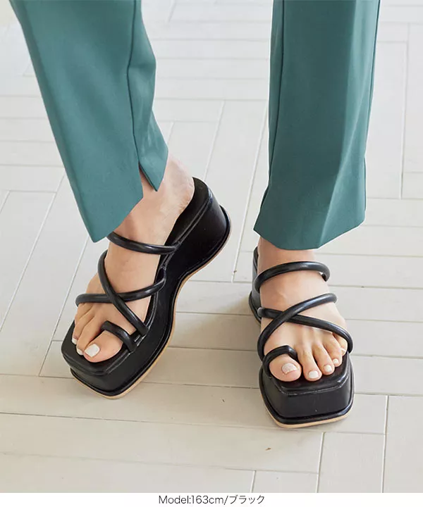プラットフォームナローストリングサンダル [I2292] - レディース