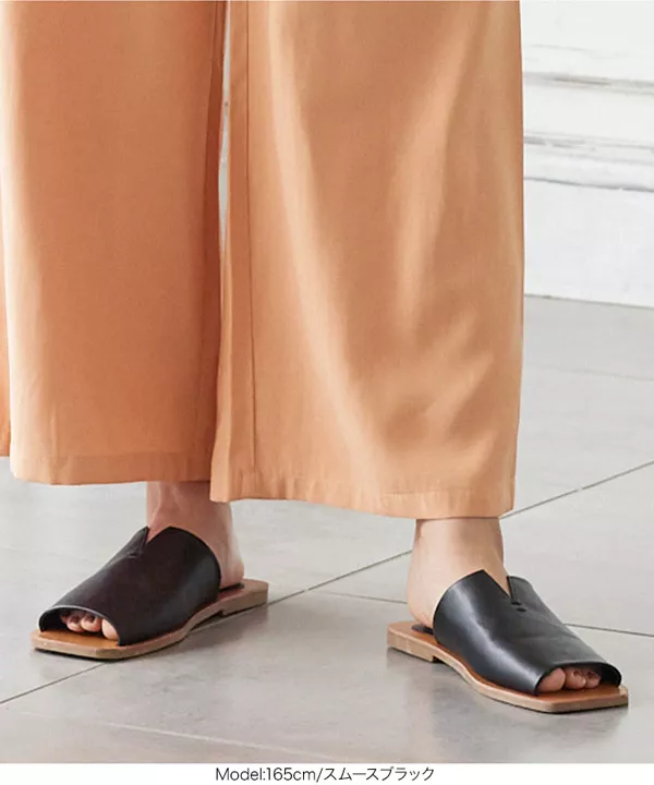 スクエアトゥスリットフラットサンダル [I2302] - レディース