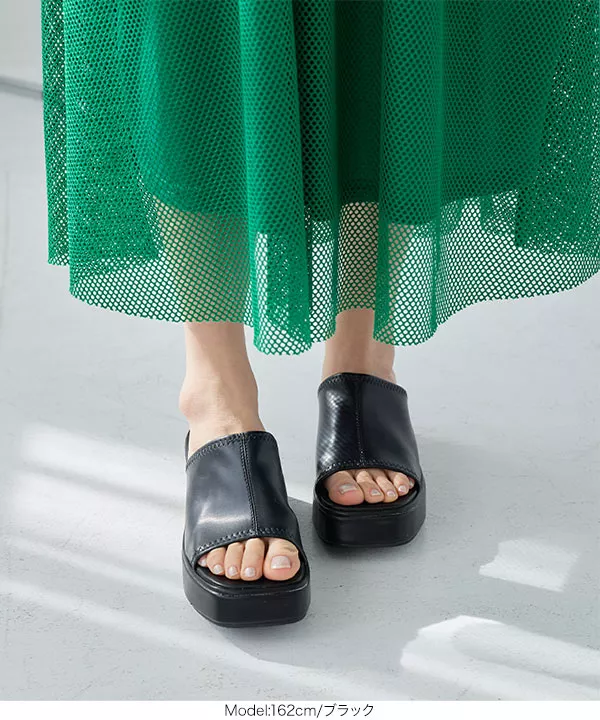 バルキーヒールワンベルト厚底サンダル [I2432] - レディース