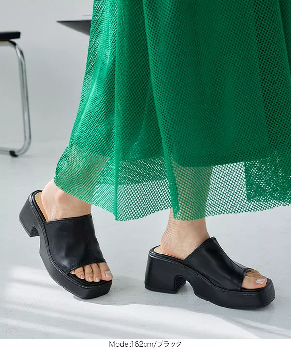 バルキーヒールワンベルト厚底サンダル [I2432] - レディース