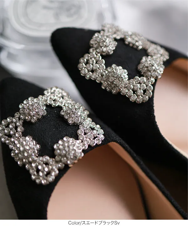 ポインテッドフラットビジューパンプス ビジューフラットポインテッドトゥパンプス [I2476] - レディース