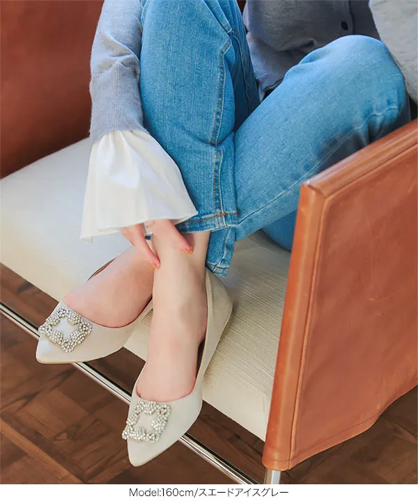 ポインテッドフラットビジューパンプス ビジューフラットポインテッドトゥパンプス [I2476] - レディース