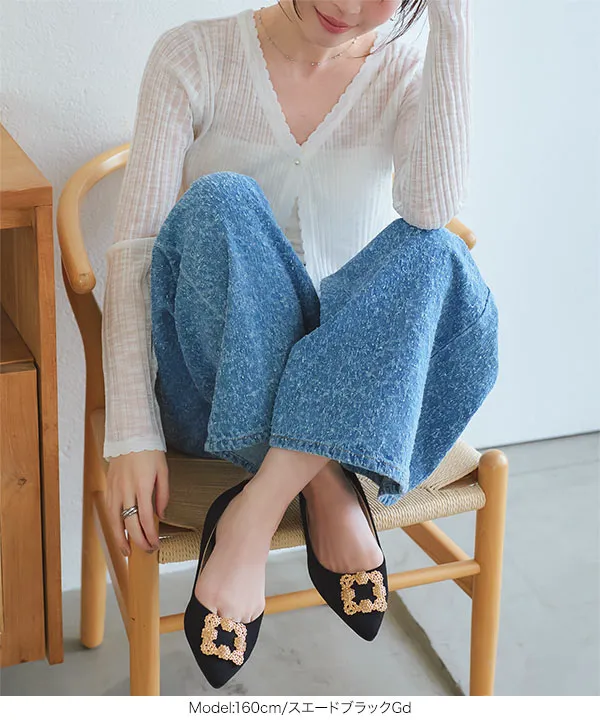 ビジューフラットポインテッドトゥパンプス [I2476] - レディース