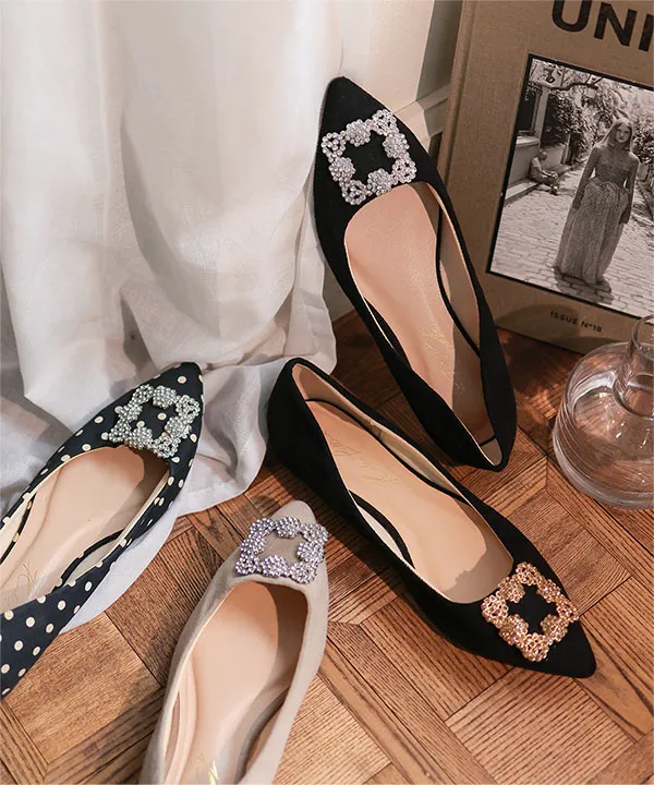 ビジューフラットポインテッドトゥパンプス [I2476] - レディース