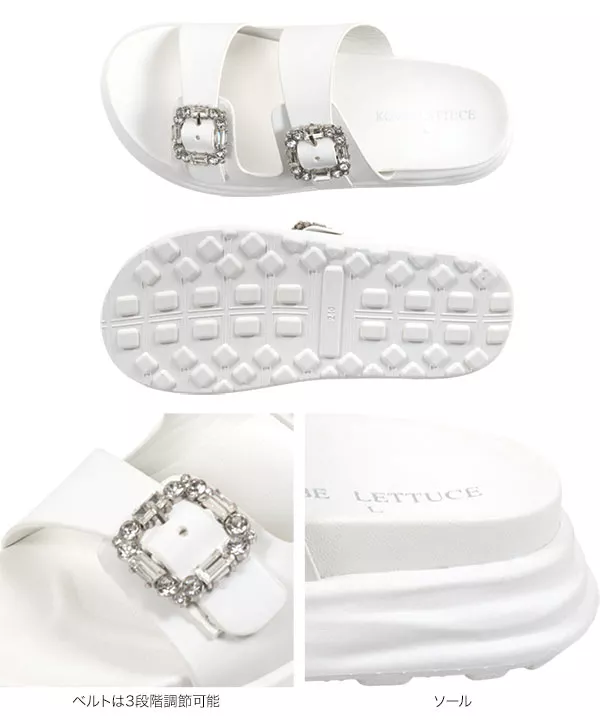 厚底ビジューダブルベルトサンダル [I2563] - レディースファッション