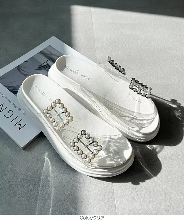 厚底ビジューダブルベルトサンダル [I2563] - レディースファッション