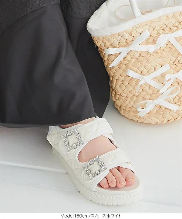 ビジューツーベルト厚底サンダル [I2609] - レディースファッション