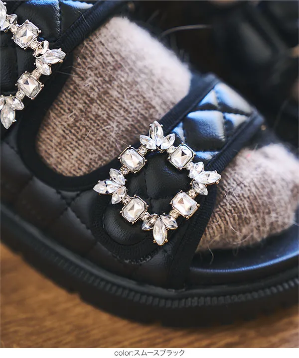 【Rady】ビジュー厚底サンダル 美品✨】Rady レディ ビジューファーサンダル Lサイズ ブラック