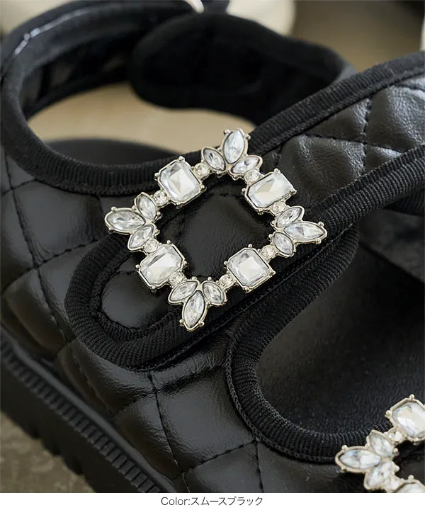 ビジューツーベルト厚底サンダル [I2609] - レディースファッション