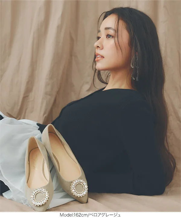 確認専用♡売り切れました。ビジューつきパンプスＬ サークルビジューフラットパンプス [I2628] - レディースファッション