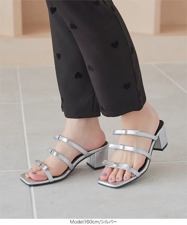 3段リボンミュールサンダル [I2630] - レディースファッション通販