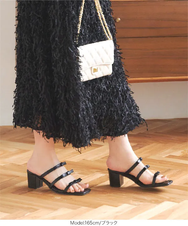 3段リボンミュールサンダル [I2630] - レディースファッション通販