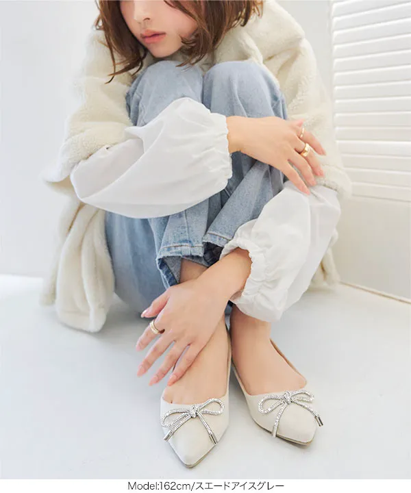 リボンビジューフラットパンプス [I2634] - レディースファッション