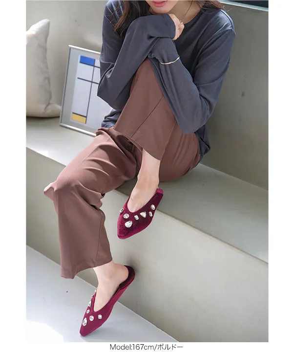 ビジューベロアフラットパンプス [I2640] - レディースファッション