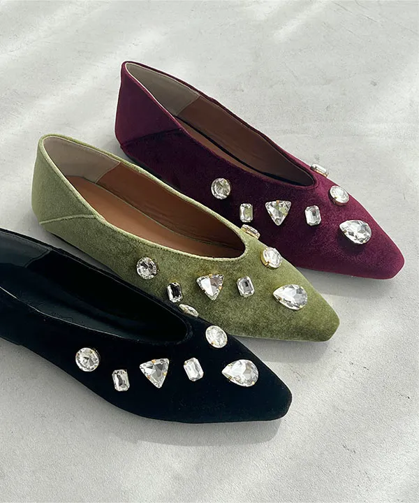 ビジューベロアフラットパンプス [I2640] - レディースファッション