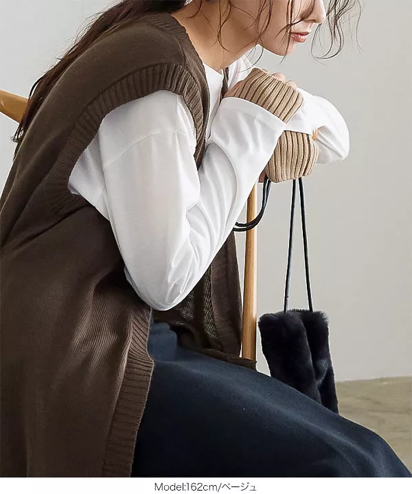 ボリュームリブニットアームウォーマー [J1073] - レディース