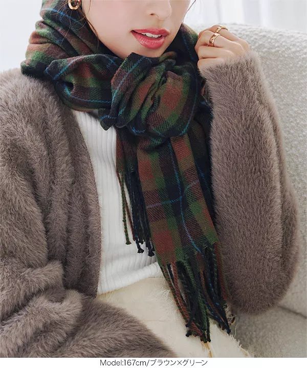 チェック柄大判ストール [J1125] - レディースファッション通販 神戸